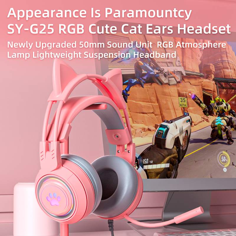 Cute cat ear/game computer headset/wired live streaming/headset/headset gaming headset-SYG25