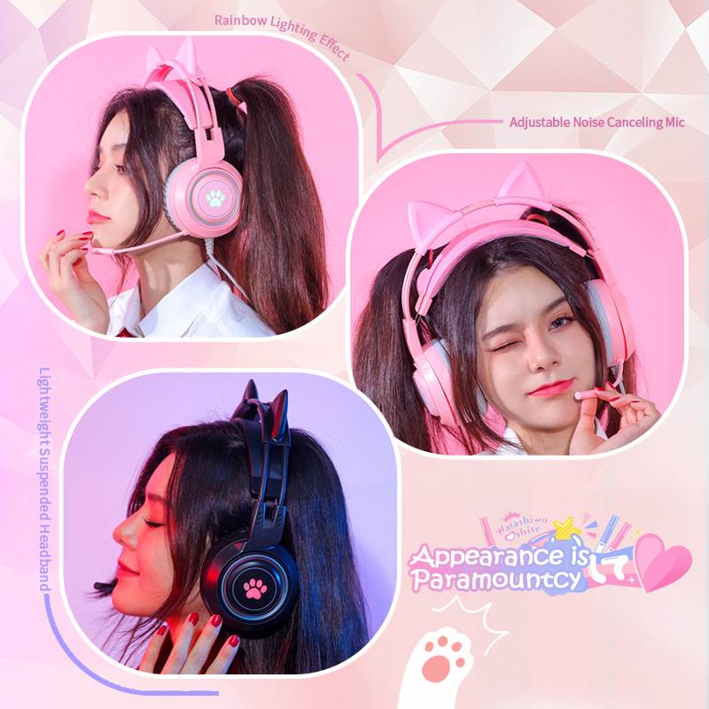 Cute cat ear/game computer headset/wired live streaming/headset/headset gaming headset-SYG25