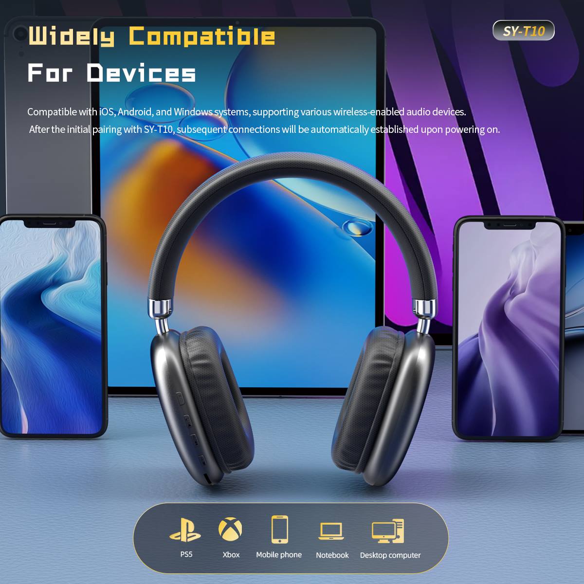 Bluetooth headset / long battery life / high-end sound quality / wireless noise cancelling headset /lightweight and comfortable/foldable-- SYT10