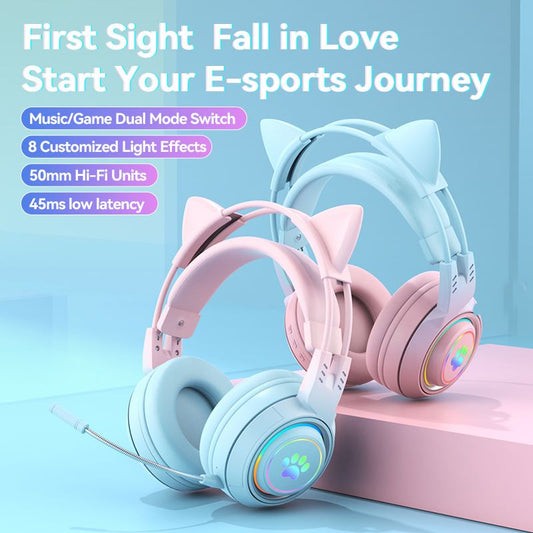 Wireless Bluetooth Headset/Luminous Ambient Light/Gaming Headset/Long Battery Life/Cat Ear Headset-SY-T25