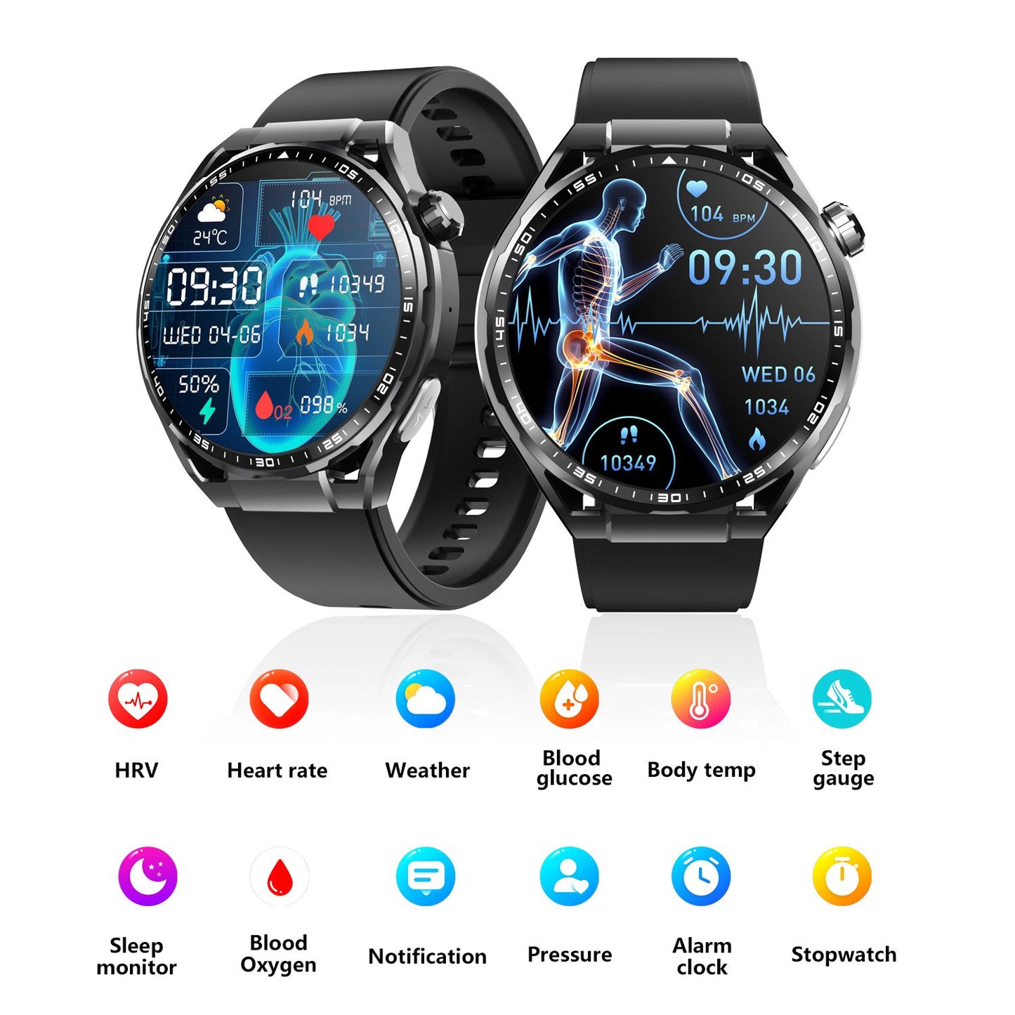 Men's watch multi-function round screen to measure blood sugar and blood lipids, ECG sports watch, Bluetooth call smart watch 1.55"-F200