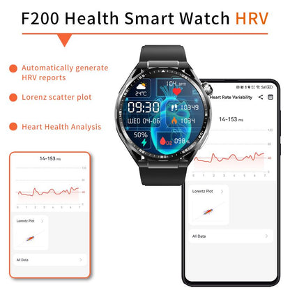 Men's watch multi-function round screen to measure blood sugar and blood lipids, ECG sports watch, Bluetooth call smart watch 1.55"-F200