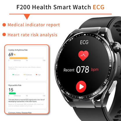 Men's watch multi-function round screen to measure blood sugar and blood lipids, ECG sports watch, Bluetooth call smart watch 1.55"-F200