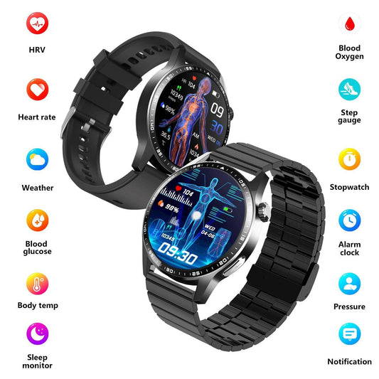 Round screen smart watch/blood glucose, ECG, blood pressure, uric acid, blood lipid monitoring/SOS/Bluetooth call/sports watch-F400