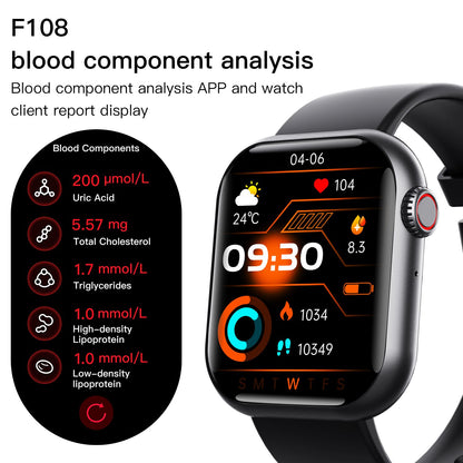 Smart Watch/Non-invasive Blood Sugar, Uric Acid, Blood Lipid Monitoring, Blood Pressure/Bluetooth Call Watch/Smart Black Technology-F108