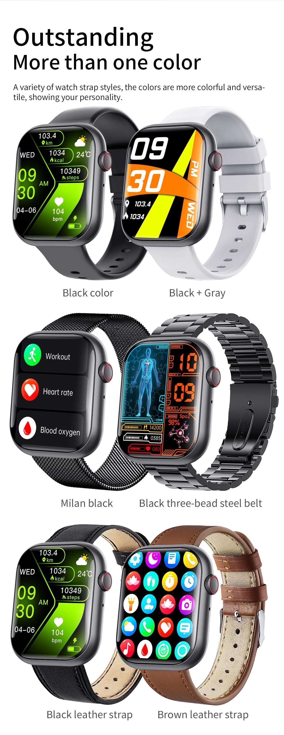 Smart watch/blood composition/blood lipids, uric acid monitoring/blood pressure, blood oxygen, sleep, bluetooth call-F58