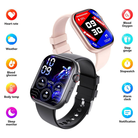 Measure blood sugar, heart rate, blood pressure, blood oxygen/health monitoring/SOS/Bluetooth call, smart watch/sports watch-F59