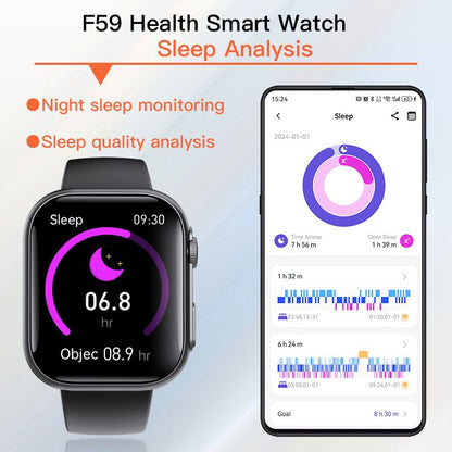 Measure blood sugar, heart rate, blood pressure, blood oxygen/health monitoring/SOS/Bluetooth call, smart watch/sports watch-F59