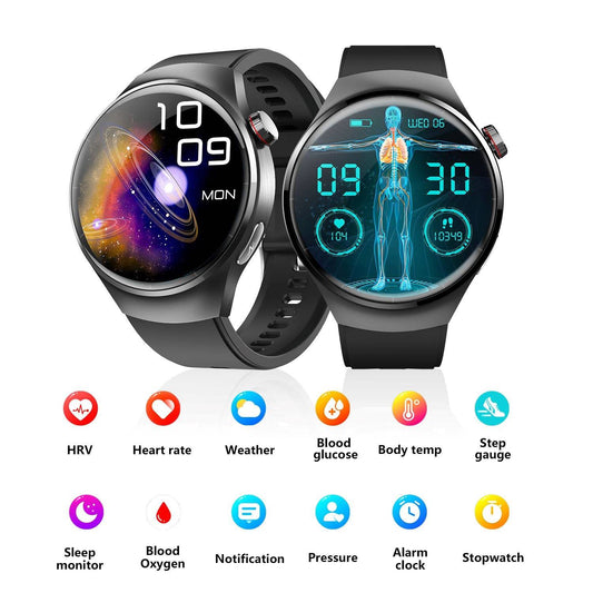 Round screen smart watch/SOS/blood glucose, ECG, blood pressure, uric acid, blood lipid monitoring/Bluetooth call/sports watch-F600