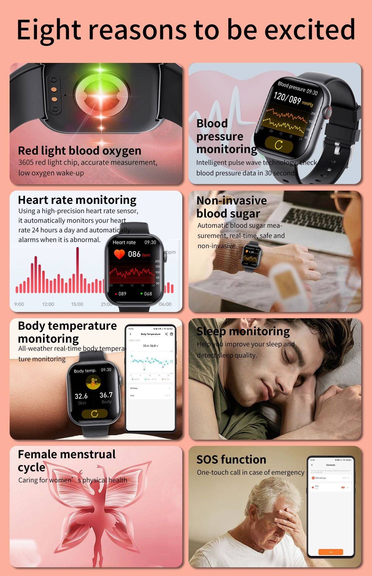 Bluetooth call watch/detect blood sugar, blood pressure, heart rate/multi-function/SOS alarm/exercise step counting-F70