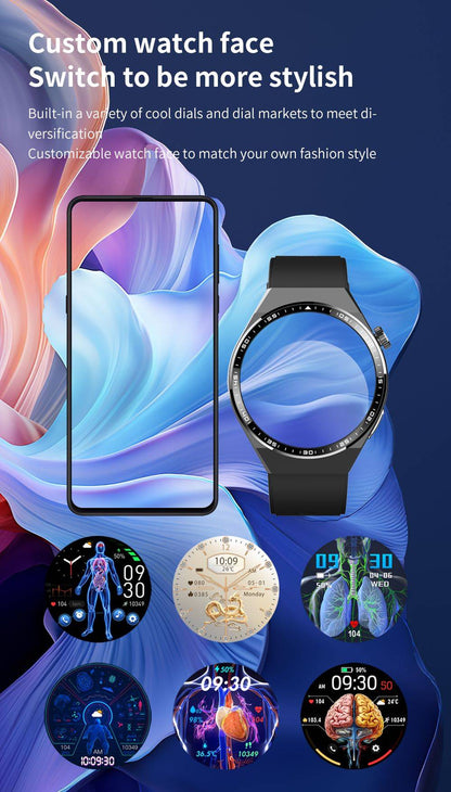 Round screen smart watch/blood glucose, ECG, blood pressure, uric acid, blood lipid monitoring/Bluetooth call/SOS/sports watch-F800