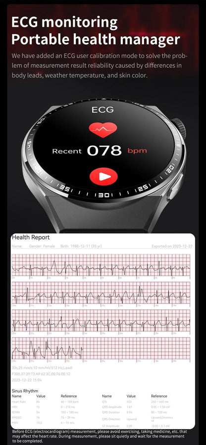 Round screen smart watch/blood glucose, ECG, blood pressure, uric acid, blood lipid monitoring/Bluetooth call/SOS/sports watch-F800