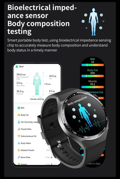 Round screen smart watch/blood glucose, ECG, blood pressure, uric acid, blood lipid monitoring/Bluetooth call/SOS/sports watch-F800