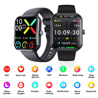 Smart watch multi-function, non-invasive blood glucose, blood pressure, heart rate, blood oxygen monitoring, SOS alarm, call watch-F96