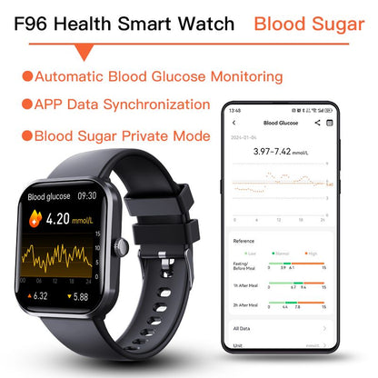 Smart watch multi-function, non-invasive blood glucose, blood pressure, heart rate, blood oxygen monitoring, SOS alarm, call watch-F96