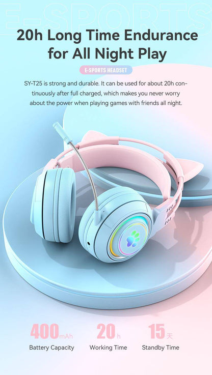 Wireless Bluetooth Headset/Luminous Ambient Light/Gaming Headset/Long Battery Life/Cat Ear Headset-SY-T25