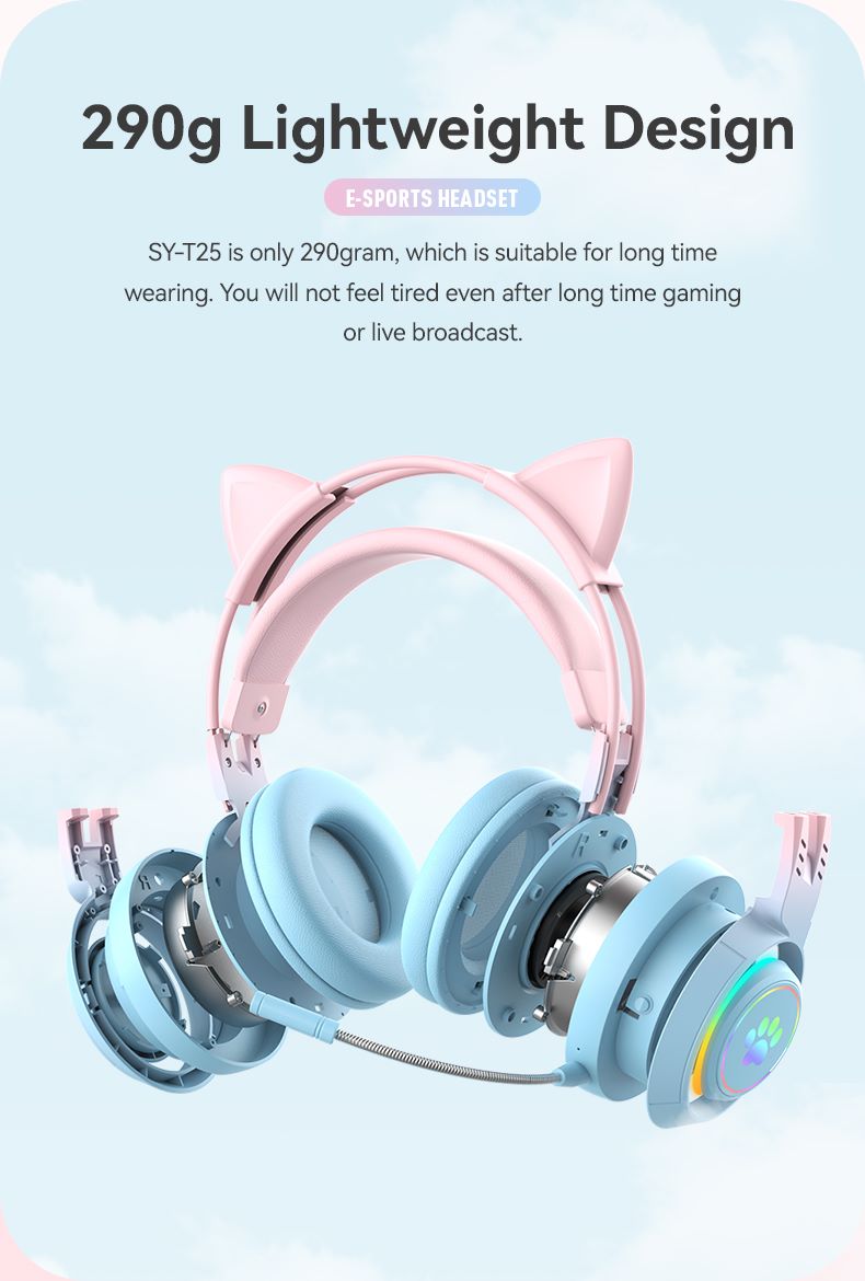 Wireless Bluetooth Headset/Luminous Ambient Light/Gaming Headset/Long Battery Life/Cat Ear Headset-SY-T25