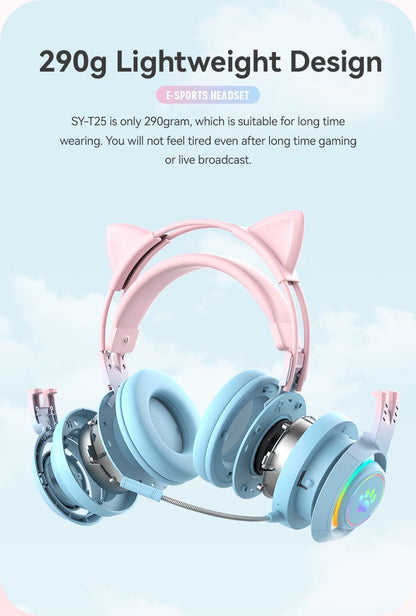 Wireless Bluetooth Headset/Luminous Ambient Light/Gaming Headset/Long Battery Life/Cat Ear Headset-SY-T25